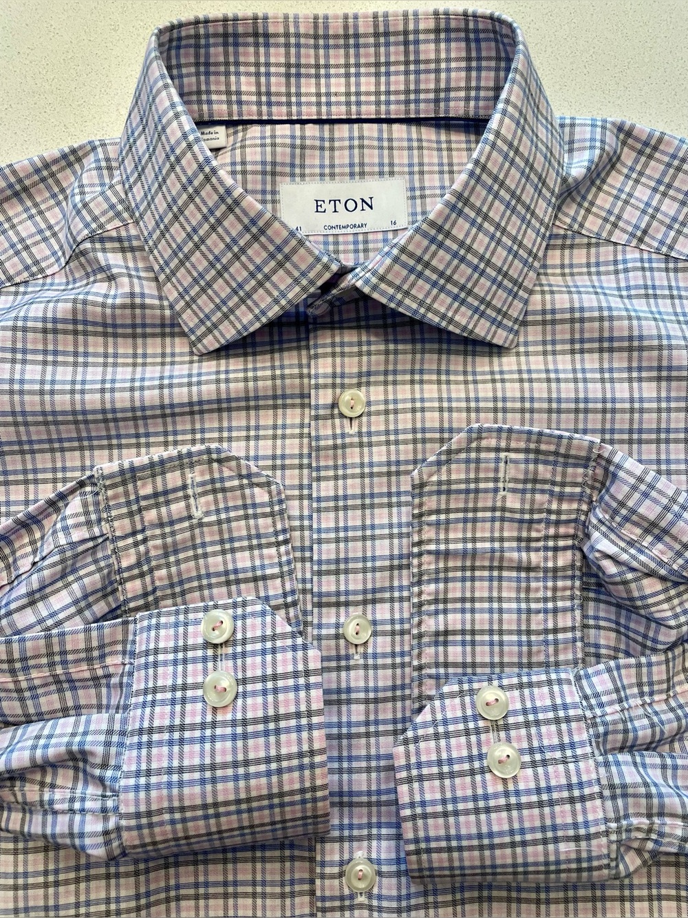 Eton - all cotton checkered dress shirt Size 41 (16”neck)